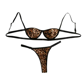 Seksikas Naistepesu Leopard Trükitud Pesu Komplekt Bralette Rinnahoidjad + G string Thong Micro Bikini Seatud Hubane Aluspesu Nightwear A20