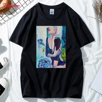 Seksikas Tätoveering Tüdruk Naiste Tshirt Punk Tumblr Gooti Vintage Kawaii Harajuku Puuvillased Lühikesed Varrukad Pluss Suurus Riided Tee Särk Femme