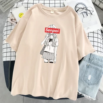 Senpai Anime Tüdruk Fashion Style Street Prindi Topid Naistele Harajuku Casual T-Särk O-Kaeluse Lahti T-Särgid Karikatuurid Armas Naiste Tshirt
