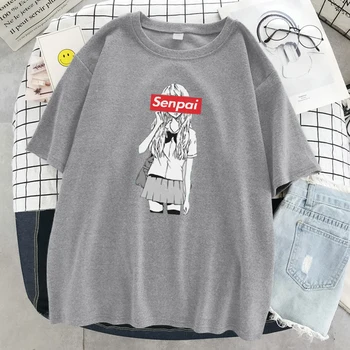 Senpai Anime Tüdruk Fashion Style Street Prindi Topid Naistele Harajuku Casual T-Särk O-Kaeluse Lahti T-Särgid Karikatuurid Armas Naiste Tshirt