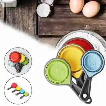Silikoon Kokkupandav Mõõte Cups söögi Värvikas mõõtelusikatäit Seatud Köök Küpsetamine Toiduvalmistamis
