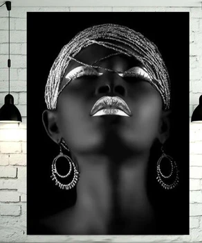 Silver Aafrika Naine, 5D Täis Square Diamond Maali Diamond Mosaiik pilt rhinestone ring Diamond Tikandid daami Portree