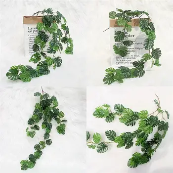 Simulatsioon Rotangist Kunstlik Väike Monstera Lehed Seina Riputamise Roheline Istutada Viinapuid Leaf Kodu Pulm Teenetemärgi