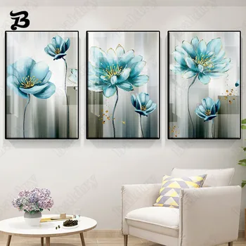 Sinine Lilled Lõuendile Maali Nordic Abstraktse Lilled Lõuend Plakatid, Prindid Seina Art Pilte elutuba, Magamistuba Home Decor