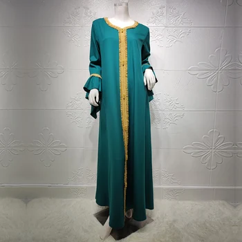 Siskakia Fashion Muslim Ruffle Varruka Jalabiya Eid 2021 Valge Hijab Kleit Naistele Dubai Maroko Araabia Riided Kuldne Pits 55222