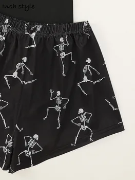 Skelett Pidžaama Püksid Sets2 021 Suvel Naiste Pidžaama Sleepwear lühikesed Püksid ümber Kaela 143905