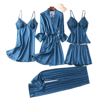 Sleepwear Pits Naiste Pidžaama Komplekt Seksikas 5 tk Rüü Sobiks Kimono Kleit Seksikas Siserõivad V-kaeluse Hommikumantel Pesu Nightwear 1144