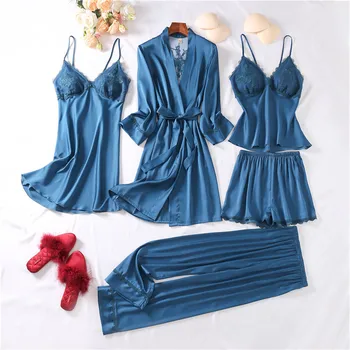 Sleepwear Pits Naiste Pidžaama Komplekt Seksikas 5 tk Rüü Sobiks Kimono Kleit Seksikas Siserõivad V-kaeluse Hommikumantel Pesu Nightwear