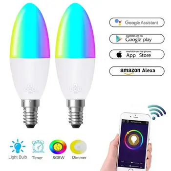 Smart WIFI Pirn 6W LED Juhitava Küünal Lamp RGB+Valge E14/E26/E27/B22 LED Pirn Tööd Alexa Echo Google ' i Kodu Domotica 181981