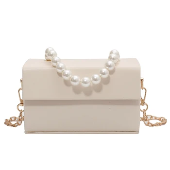 Solid color Box kott Pearl kott 2021 Suvel Uus kvaliteetne PU Nahast Naiste Disainer Käekotis Kett Õlal Messenger Kott