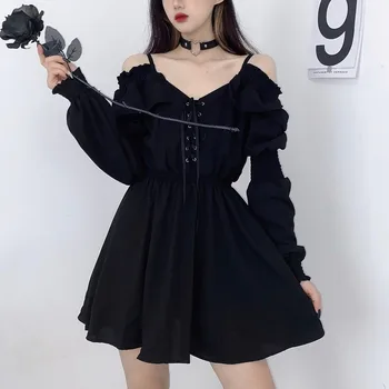 Spagetid Rihm Suvine Kleit Naiste 2021 V-Kaeluse Must Mini Kleit Naiste Poole Maha Õla Pluss Suurus Kleidid, Seksikas Vestidos 13434