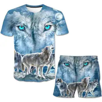 Sport Ülikond Poistele 2TK Püksid Seatud Laste Ülikond Mood Wolf T-särk + Püksid Poisid, Lapsed, Loomad, Spordirõivad Tracksuit riided