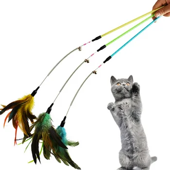 Sulg kassipoeg kassi mänguasi pet võlukepp kiusasid sulg võlukepp teaser bell beaded mängida täiesti Uus & Kvaliteetne lõbus mängides aega kass