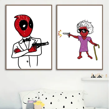 Super Kangelane Nool Püstol Katana Bowknot Cartoon Seina Art Lõuend Maali Nordic Plakatid Ja Pildid Seina Pilte Kids Room Decor