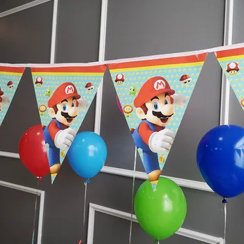 Super Mario Super Mario laste teema sünnipäeva paigutus teenetemärgi raamatu cup tõmba lipp õhupalli laudlina sünnipäeva kingitused