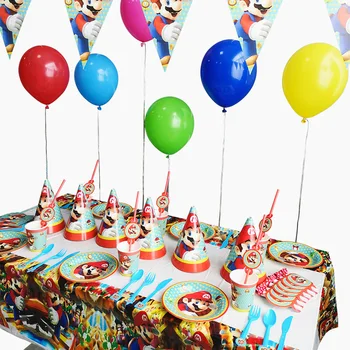 Super Mario Super Mario laste teema sünnipäeva paigutus teenetemärgi raamatu cup tõmba lipp õhupalli laudlina sünnipäeva kingitused