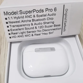 SuperPods Pro 6 TWS 45db Dual ANC Kõrvaklapid Juhtmeta Bluetooth-Earbuds Ruumiline Heli Müra Tühistamises 12DSuper Bass 1562T Kiip