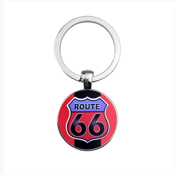 Suteyi Klassikaline Route 66 Sümboliga võtmehoidja Pinnatud Hõbe Värvi Metallist Klaasist Kuppel USA Auto Muster Võtmehoidjad Võtmerõngast Ehted