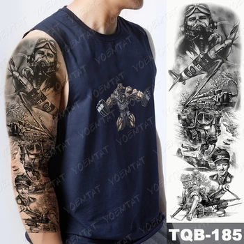 Suur Arm Varruka Tätoveering Lennuk sõdur Piloot Veekindel Ajutine Tatto Kleebis Purjetamine Kompass Body Art Täielik Võlts Tätoveering Naised 165132