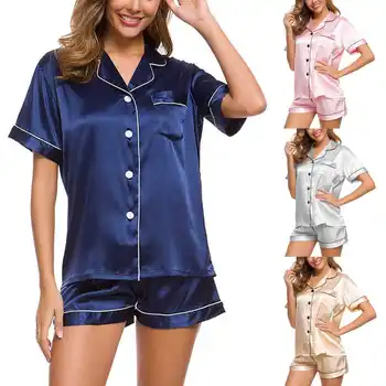 Suurus naiste silk satin pidžaamad komplekt lühikesed varrukad pidžaama kodus kandma seksikas homewear sobiks täna