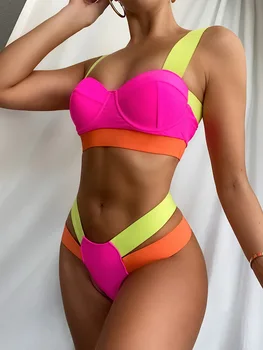 Suvel 2021 Sexy Bikini String Kontrasti Sidemega Brasiilia Bikiinid Biquini Supelrõivad Trikoo Naistele Maillot De Bain Femme 154399