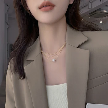 Suvel 2021 Uus Kolmekordne Kiht Kulda Pärl Kaelakee korea Fashion Ehted Choker Pulm Tüdruk on Seksikas Clavicle Kaelakee Naine