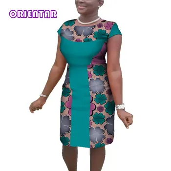 Suvel Aafrika Kleidid Naistele Bazin Riche Segast Prindi Puuvill Lühike Kleit Elegantne Daam Aafrika Naiste Riided WY4767 872