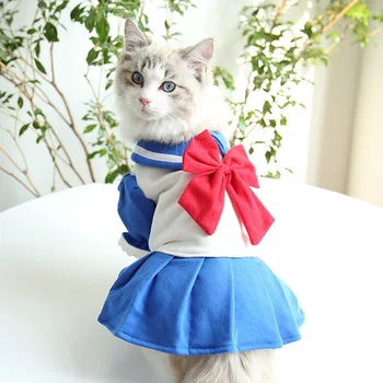 Suvel Kleidid Kasside Ilus Tüdruk Plisseeritud Seelik College Kass Ühes tükis Kleit Koera Lemmiklooma Riided