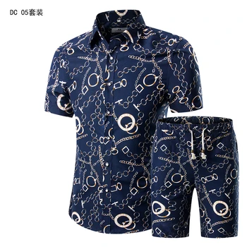 Suvel Mens Fashion 2021 Kuld Luksus Disainer Särgid Mens Set Väljamõeldud Hawaii Beachwear Õie Trükitud Meeste Lühikesed Varrukad Klubi