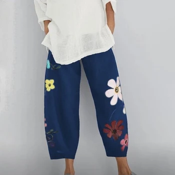 Suvel Moe Naiste Uued Vabaaja Streetwear Lilled Prindi Lai jalg Püksid Lahti Pluss Suurus Vintage 2021 Elegantne Pool Lady Püksid
