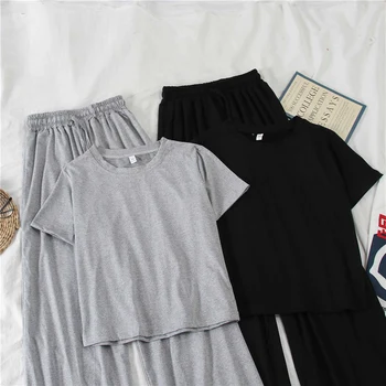 Suvel Nightgowns Armas Kodu Ülikond Naiste Kaks Tööd Rõivad Särk+Pant Pidžaama Komplekti Varustus Naiste Vabaaja Must Hall Homewear
