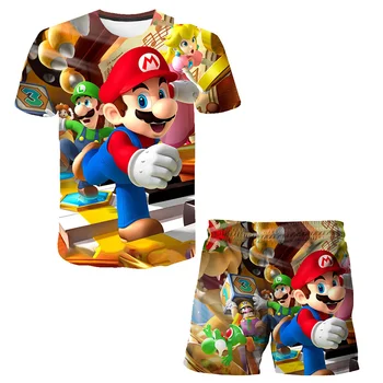 Suvel Poiss sobiks Tüdruk, T-särk, Uus Armas Multikas Mario 3D Trükkimine T-särk Baby Hingav Riided 4T-14T Top + püksid 2-osaline komplekt 8598