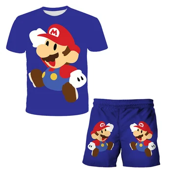 Suvel Poiss sobiks Tüdruk, T-särk, Uus Armas Multikas Mario 3D Trükkimine T-särk Baby Hingav Riided 4T-14T Top + püksid 2-osaline komplekt