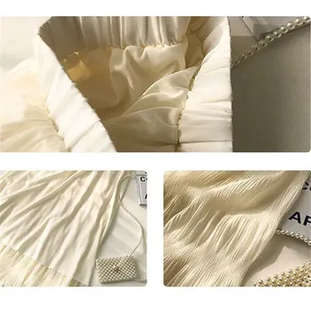 Suvel Vintage Valge Sifonki Pikka plisseeritud seelik Naiste Stretch Kõrge Vöökoht-Line Seelik esteetiline Black midi Seelik Faldas Saias