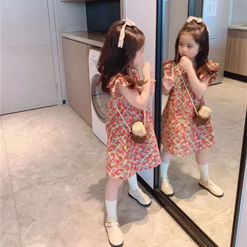 Suvel armas beebi tüdrukud õie sõidavad varrukas kleidid 1-6 aastat kids puuvillane vabaaja printsess kleit