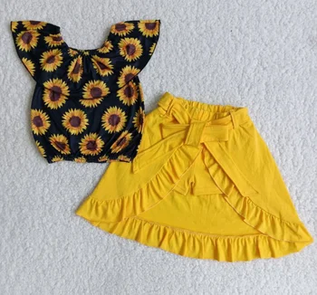 Suvel laste beebi tüdruk päevalilleseemned sobivad üks-õlg disaini stiilis puuvillane kollane lühike seelik