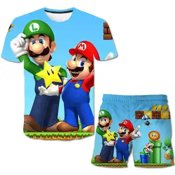 Suvel moe ja naljakas Multikas Mario bros lühikese Varrukaga Dressipluus +lühikesed Püksid Tüdruk Riided Poiss T-särk sobib peace