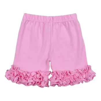 Suvel tüdrukute lühikesed püksid boutique 2021 jäätumine ruffle 95%puuvill tavaline värv roosa vabaaja baby lühikesed püksid lahtiselt