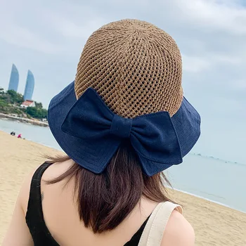 Suvi Naine Päike Mütsid Suur Nokk Klassikaline Bowknot Kokkupandav Mood Straw Hat Juhuslik Väljas Beach ühise Põllumajanduspoliitika Naiste UV kaitse Müts