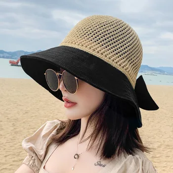 Suvi Naine Päike Mütsid Suur Nokk Klassikaline Bowknot Kokkupandav Mood Straw Hat Juhuslik Väljas Beach ühise Põllumajanduspoliitika Naiste UV kaitse Müts