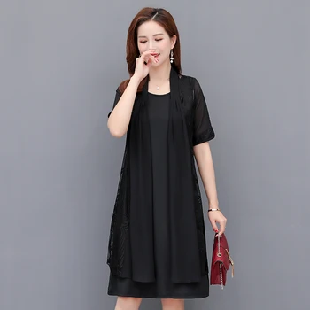 Suvine kleit naiste keskealiste 2019 korea Vintage trükkimine kaks-tükk kleit pluss suurus, moe elegantne Office kleit
