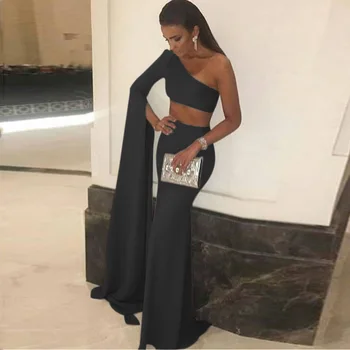 Suvine pikk kleit 2020 naine seksikas ebaregulaarne krae kleit üks-õlg varrukad slim avatud naba poole klubi kleit kleidid must