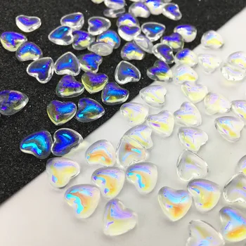 Swarovsky Kristall 8mm Armastus Südames 3D Nail Kivid Võlusid Klaas Aurora Nail Art Lisatarvikud Korter Südame Kujuga Kaunistused