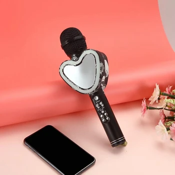 Südame Kuju Bluetooth Karaoke Mikrofon,4 in 1 LED Tuled KTV