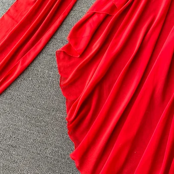 Sügisel Kevadel Raja Luksus Vintage Boho Kleit Poole 2021-Line Elegantne Kleidid Naiste Pikad Varrukad Kõrge Vöökoht Tahke Punane