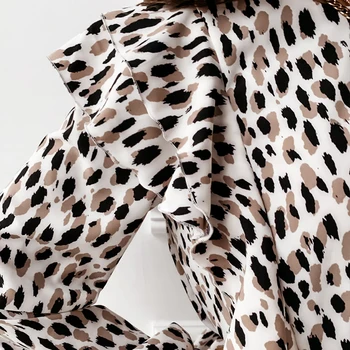 Sügisel Kuhjuvate Ruffle Lilleline Kleit Naiste Vabaaja Pikad Varrukad Joon Leopard Printida Kleit Boho Naine Elegantne Mini Pool Vestidos