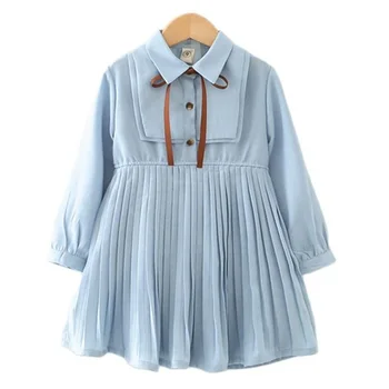 Sügisel Lapsed Tüdrukud Pikad Varrukad Plisseeritud Kleit 2021 Uus Mood Keskmise Pikkusega Kleit Vibu Pikk Varrukas Kleit Lapsed Riided Printsess