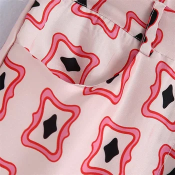 TRAF Naiste 2021 Moes Geomeetrilised Prindi Põletatud Püksid Vintage Kõrge Vöökoht Lukuga Naiste Püksid Streetwear