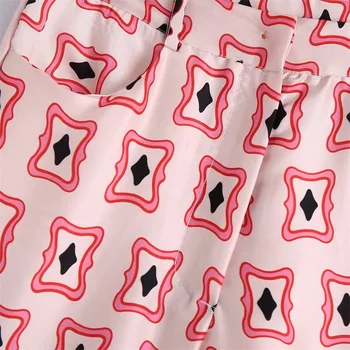 TRAF Naiste 2021 Moes Geomeetrilised Prindi Põletatud Püksid Vintage Kõrge Vöökoht Lukuga Naiste Püksid Streetwear