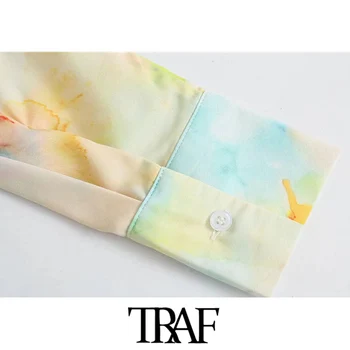 TRAF Naiste Mood Tie-Dye Printimiseks Soft Touch Pluusid Vintage Pikad Varrukad Nupp-up Naiste Särgid Blusas Stiilne Tops